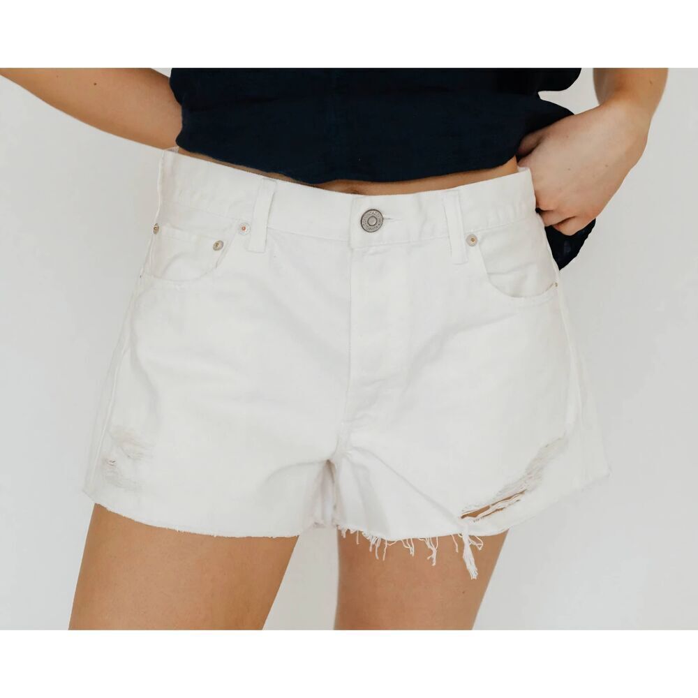 Moussy Vintage Ransomville Distressed Denim Shorts White Sz 25